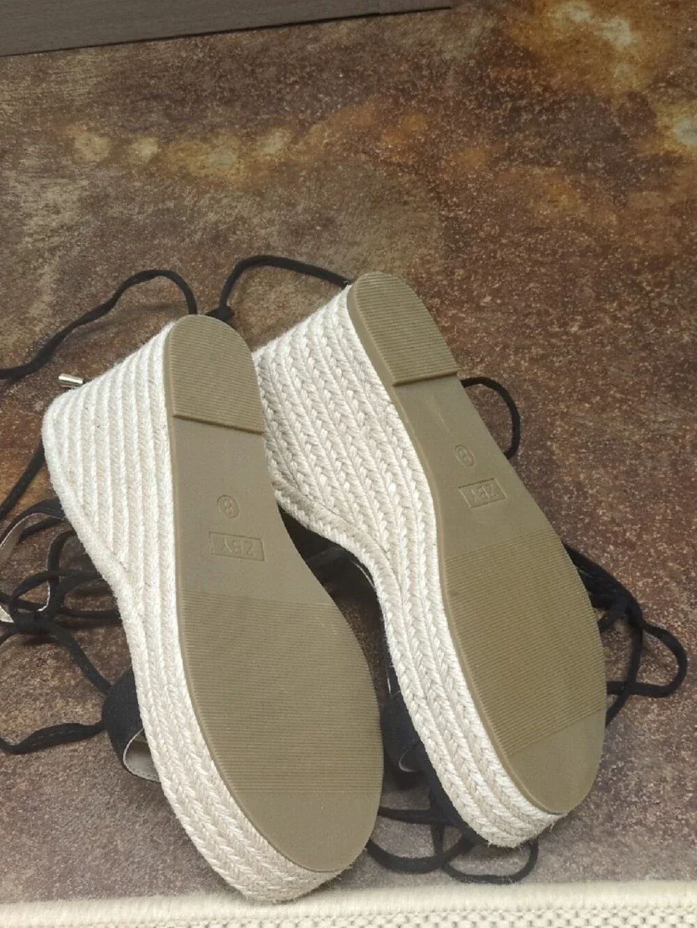 Black Lace-Up Espadrille Wedge Sandals for Women